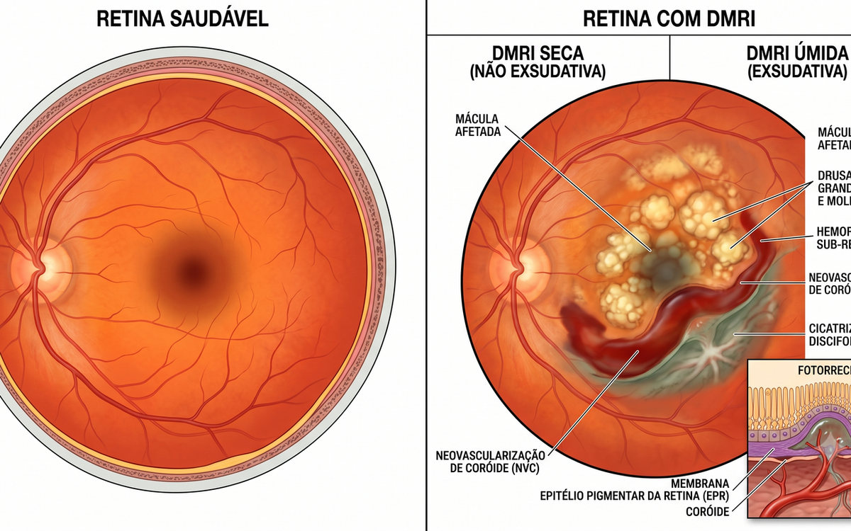 Diagrama comparativo sobre degeneração macular relacionada à idade
