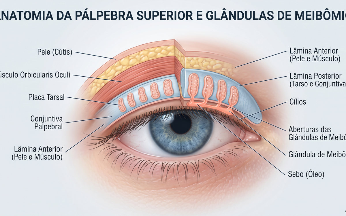 Detalhe de olho com sinais de inflamação palpebral