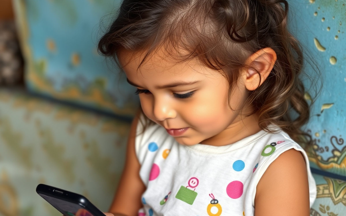 Criança olhando para um telefone celular