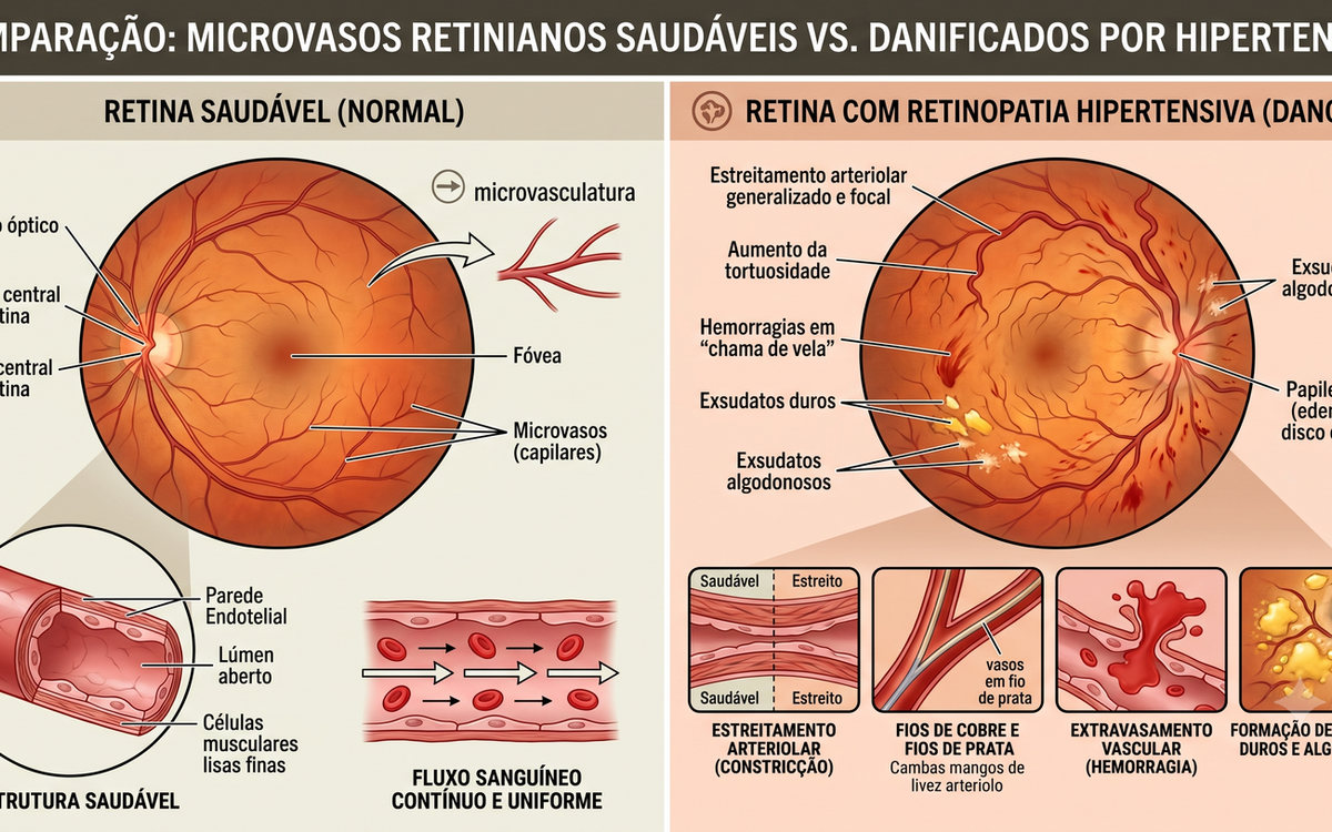 Imagem ilustrativa de alterações vasculares na retina